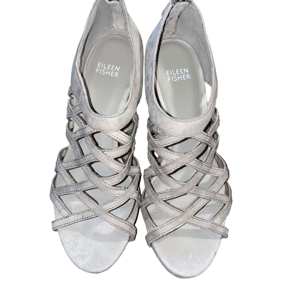 Eileen Fisher Gray Suede Caged Sandal Sz 7 Heel Back Zip